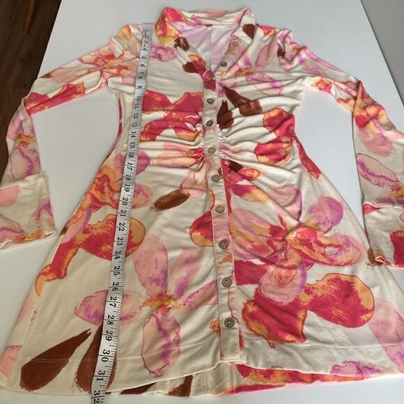 Free People Cream and Pink Watercolor Floral Knit Mini Dress Size Small - Picture 9 of 12